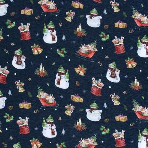 Tissu sweat Merry Christmas fond bleu marine Tissu sweat Merry Christmas fond bleu marine