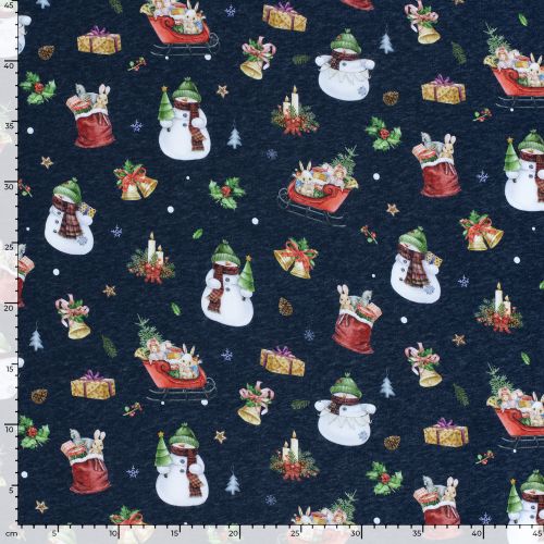 Tissu sweat Merry Christmas fond bleu marine Tissu sweat Merry Christmas fond bleu marine