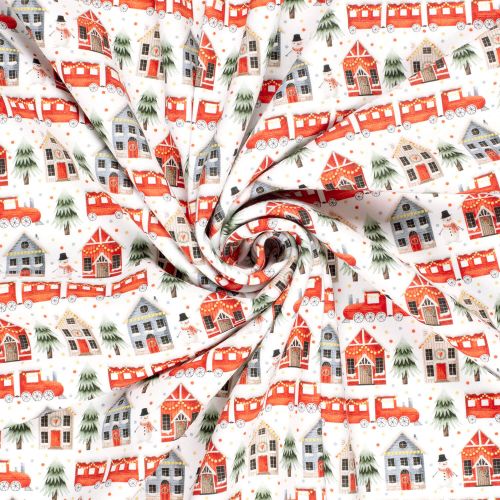 Tissu sweat Christmas trains fond blanc Tissu sweat Christmas trains fond blanc