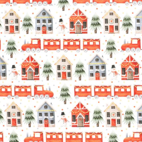 Tissu sweat Christmas trains fond blanc Tissu sweat Christmas trains fond blanc