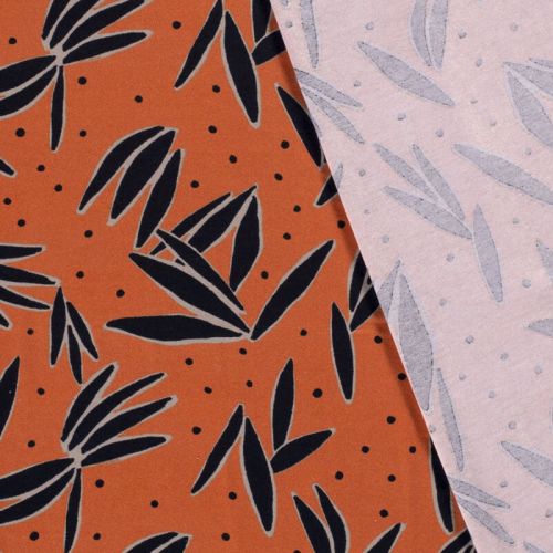 Tissu jersey viscose fleurs fond orange Tissu jersey viscose fleurs fond orange