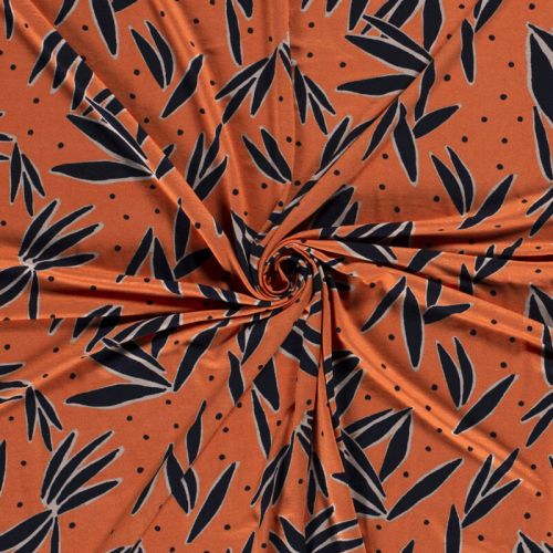 Tissu jersey viscose fleurs fond orange Tissu jersey viscose fleurs fond orange