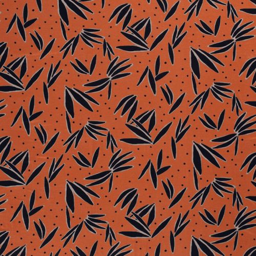 Tissu jersey viscose fleurs fond orange Tissu jersey viscose fleurs fond orange