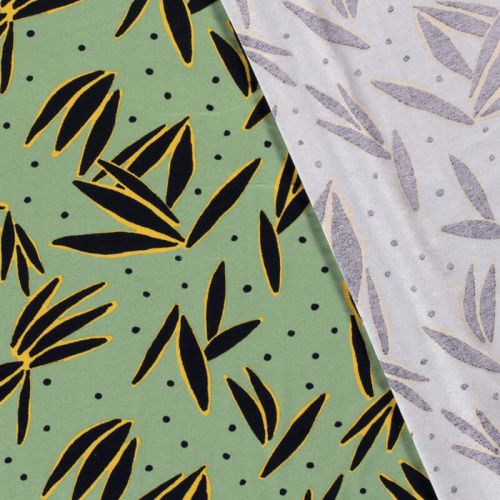 Tissu jersey viscose fleurs fond vert Tissu jersey viscose fleurs fond vert
