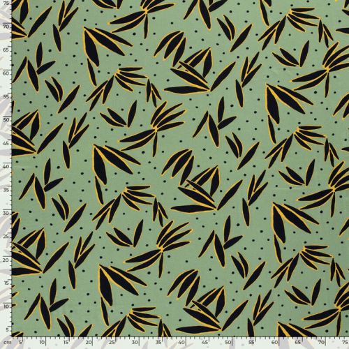 Tissu jersey viscose fleurs fond vert Tissu jersey viscose fleurs fond vert