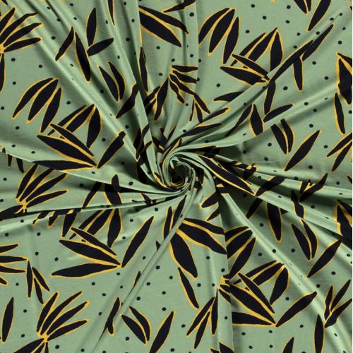 Tissu jersey viscose fleurs fond vert Tissu jersey viscose fleurs fond vert