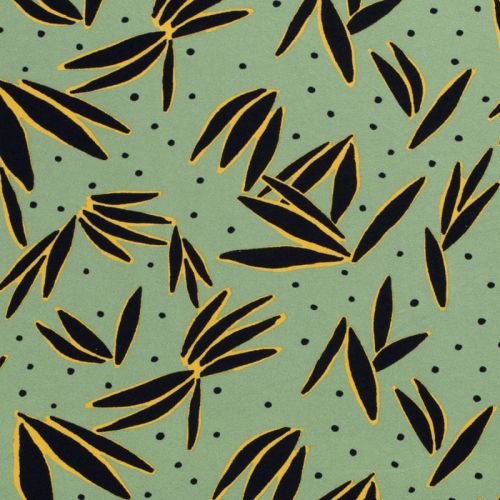 Tissu jersey viscose fleurs fond vert Tissu jersey viscose fleurs fond vert